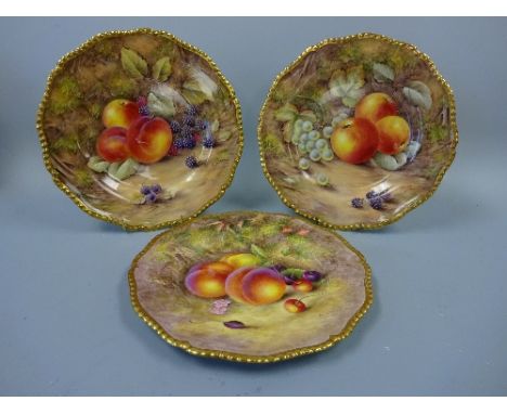 TWO ROYAL WORCESTER HAND PAINTED CABINET PLATES, decorated with apples, grapes and blackberries, both signed P Love, together