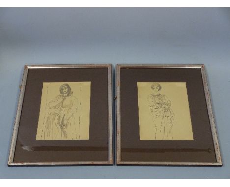 JOHN AUGUSTUS OM RA (1878-1961), two pen and ink portraits, female studies, each approximately 20.5cm x 15.5cm, unsigned, lab