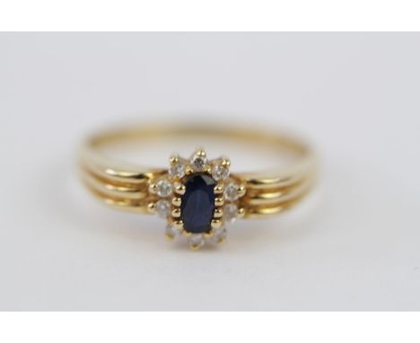 Ladies 18ct Gold Sapphire &amp; Diamond cluster ring Size Q. 3g total weight 