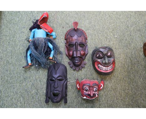 Collection of African and South Seas Tribal Masks and a Sri Lankan Puppet 