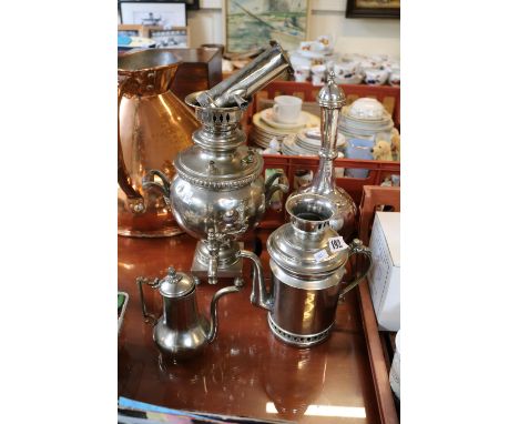 White metal Samovar and a Persian Style turned flask 