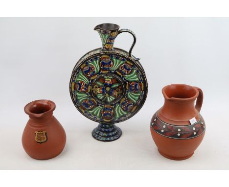 Terracotta Cambridge Ale Jug sold by Woollard &amp; Co anther Terracotta Jug and a Thounde style Moon flask 