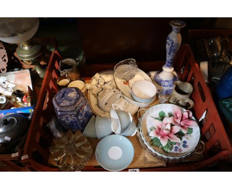 Tray of assorted Ceramics inc. Spode Italian Candlestick, Ringtons Barrel etc 