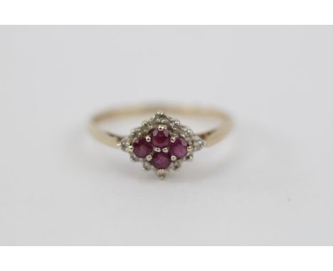 Ladies 9ct Gold Ruby &amp; Diamond set ring Size R. 2g total weight 