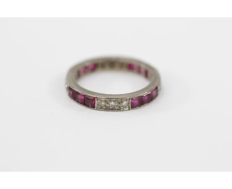 Ladies 18ct White Gold Ruby &amp; Diamond set Eternity Ring Size M. 4g total weight 