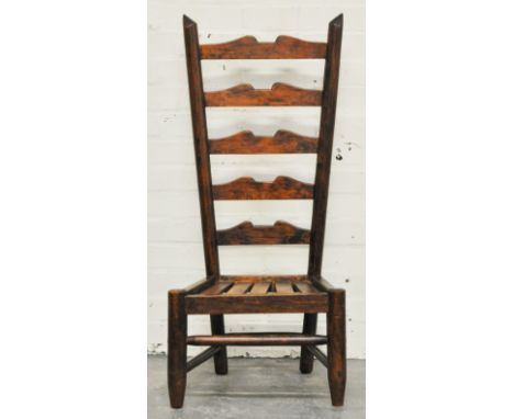 Continental stained wood ladder- back chair, solid seat, height 102cms.