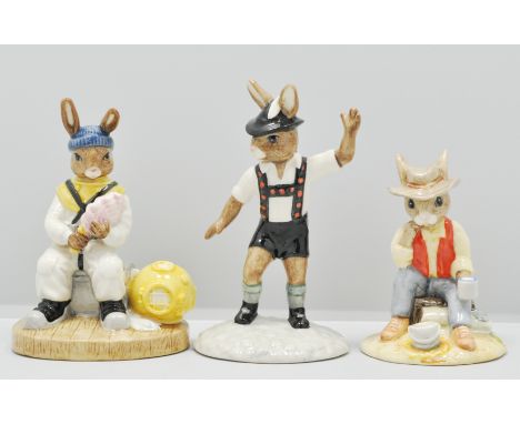 Royal Doulton Bunnykins: Tyrolean Dancer, Deep Sea Diver, Waltzing Matilda, Caddy Bunnykins, Stopwatch Bunny, Sailor Bunny an