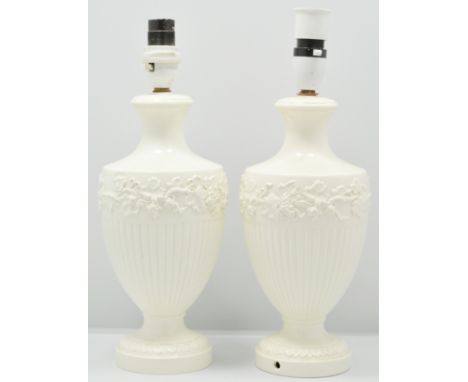 Pair of Wedgwood and Barlaston embossed Queen's ware lamp bases, 29cms, a Mason's lamp base, other decorative china including