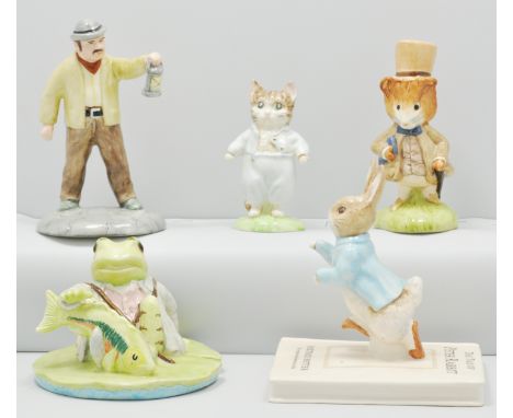 Beswick Beatrix Potter: Amiable Guinea-Pig, Peter on his Book, Tom Kitten, Farmer Potatoes and Jeremy Fisher Catches a Fish, 