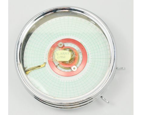 Pigeon Racing Timing Clock, chrome case, No. 139961, diameter 18cms, in a wooden box.