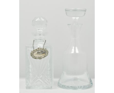 Lead crystal spirit decanter, with a silver whisky label, 25cms, a cut-glass decanter with a silver sherry label and other gl