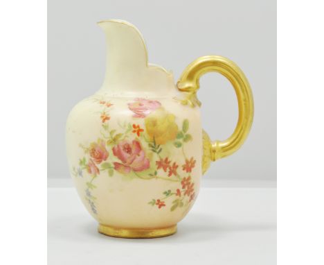 Small  Royal Worcester jug, circa 1900, floral decoration on a blush ground, No. 1094, 12cms.