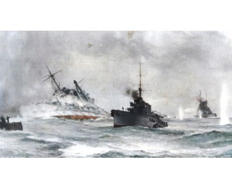 After Montague Dawson, Naval Battle, colour print, 20 x 34cms and another print, Southern Venturer, after G. R. Cummings, (2)