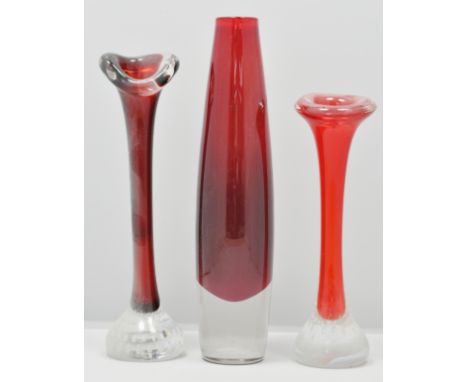 Tinted and moulded glass centre light shade, domed form, diameter 39cms, two decanters and coloured glassware.