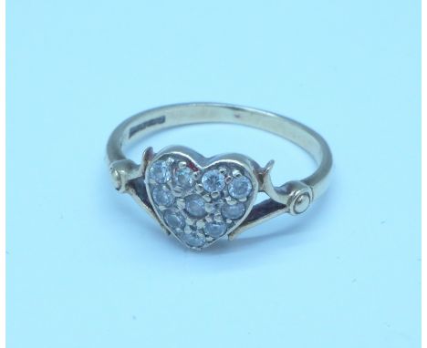 A 9ct gold and heart shaped stone set ring, 1.8g, J