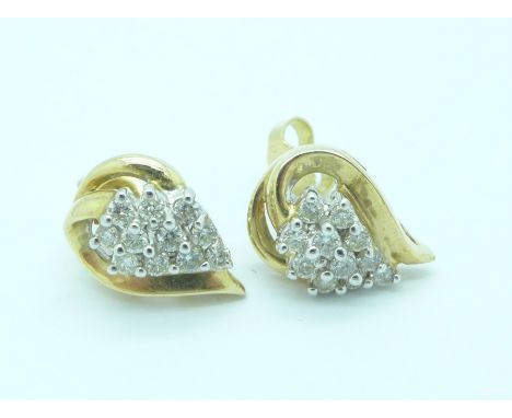 A pair of 9ct gold and diamond earrings, 2.7g