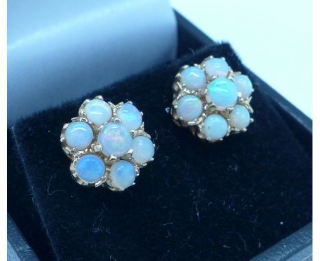 A pair of 9ct gold and opal cluster earrings, 2.8g