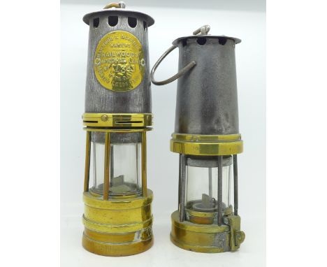 Two miner's safety lamps including Hailwoods Improved Lamp