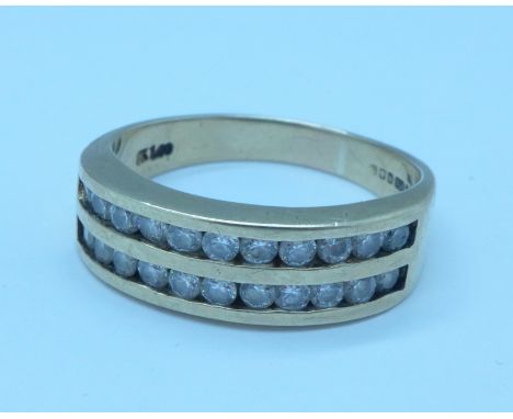 A 9ct gold and cubic zirconia double row ring, 4.4g, R