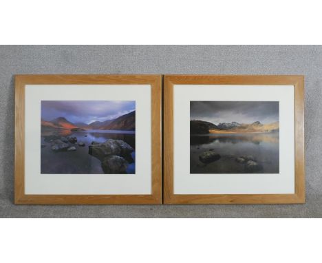 Two large contemporary framed coloured photographs of Highland Scenes, Last Light Wastwater &amp; Blean Tarn Langdales. H.77 