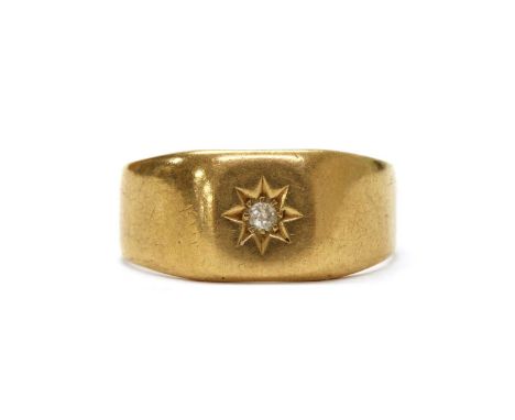 An 18ct gold diamond set ring, by Thomas William Martin, an old eight cut diamond, star set to the square head, with tapered 