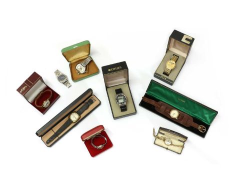 A quantity of watches, to include a ladies' 9ct gold Thomas Russell &amp; Son mechanical bracelet watch, the movement signed 