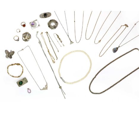 A quantity of jewellery, to include a gold trefoil split pearl ring, tested as approximately 9ct gold, a gold trace chain wit