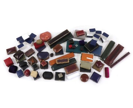 A quantity of antique and later jewellery boxes, to include ring, bracelet, cufflink, fob watch, brooch, and earring boxes, w