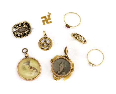 A quantity of Victorian and later jewellery, to include an 18ct gold old cut diamond ring, two stones deficient, Birmingham 1