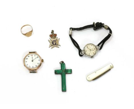 A quantity of watches and jewellery, to include a 9ct gold mechanical watch, no strap, not running, with gold cuvette, import