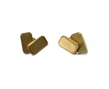 A pair of 9ct gold chain link cufflinks, by Deakin &amp; Francis, rectangular faces with canted corners, one plain polished, 