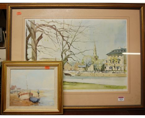 David Green - Bedford 1980, lithograph, signed in pencil to the margin; and Pamela Hayes - Boats at Lowtide on the estuary, o