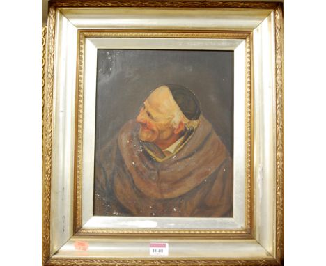 Early 20th century English school - half length portrait of a monk, oil on canvas (a/f) 29.5x25cm