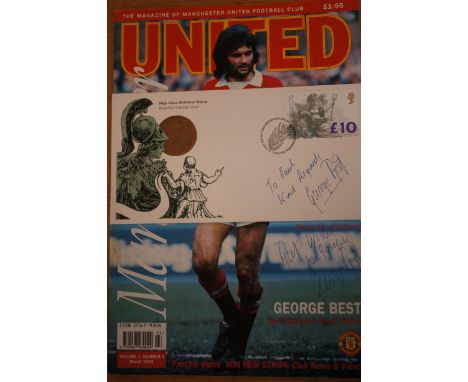 Signed first day cover George Best togetehr with a signed Manchester united magazine also signed George Best 