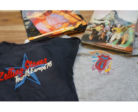 2x Rolling stones t shirts 1976 together with a 1976 tour of Europe rolling stones magazine &amp; European tour 1982