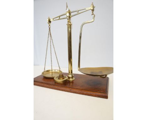 Set of post office brass balance scales &amp; weights