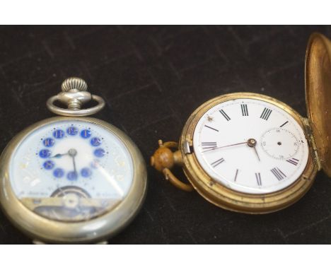 French pocket watch with enamel dial together with a full hunter pocket watch - Both A/F
