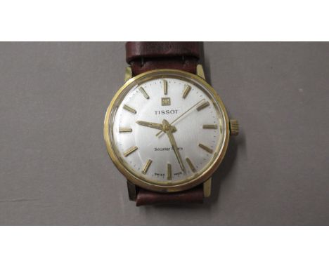 A gents Tissot Seastar seven gold plated manual wind wristwatch - case 33mm - working in the saleroom 