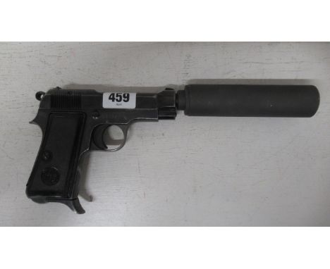 A genuine deactivated 9mm Beretta model 34 semi automatic pistol with removable silencer/suppressor - comes with original sli
