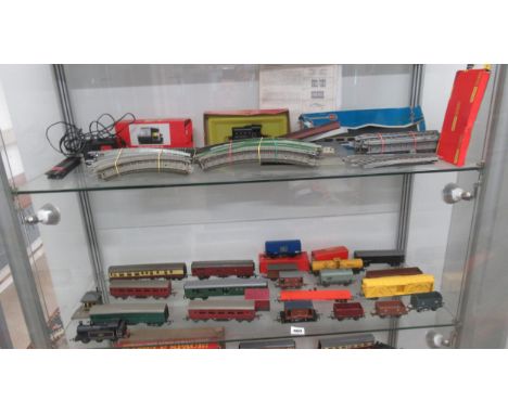 Assorted Hornby Tri-ang model railway wagons, 1 x engine, trucks, signalling etc. 