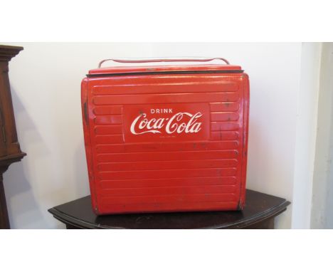 A vintage mid-century Coca Cola metal cool box / cooler with interior twin compartments, by 'St Thomas Metal Signs Ltd', 42cm