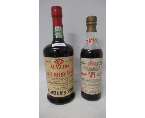 A bottle of 1964 Almeida Ruby Port and a bottle of Pimm's No1 Cup 