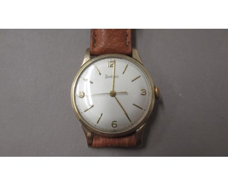 A gents 9ct cased Zodiac manual wind wristwatch - case approx 35mm - back engraved dated 1961 - working in the saleroom 