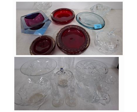 A group of 1950's and later coloured and clear glass ashtrays to include a Danish signed 1957 Holmegaard example and other it