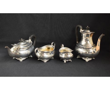 A Victorian silver four-piece tea and coffee set, of squat rounded oval form comprising a tea pot, coffee pot, sugar and milk