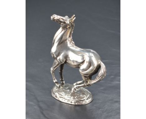 The First British Horse Society Silver Sculpture 'Playing Up' after Lorne McKean, import marks for London 1975, maker John Pi