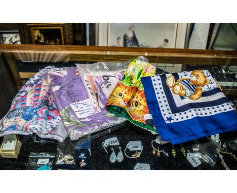 Collection of Quality Vintage Animal Decorated Scarves, five in total, comprising a vintage nautical style scarf with sailor 