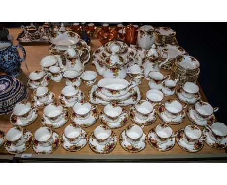 Royal Albert 'Old Country Roses' Dinner/Tea Service, comprising Teapot, Coffee Pot, Hot Water Pot, small teapot, 11 tea cups,