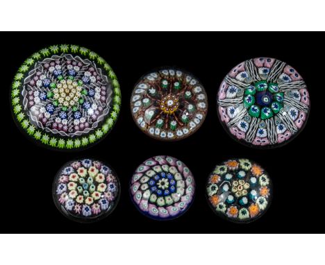 Millefiori - Collection of Vintage Glass Paperweights. Various Sizes - Some Signed. ( 6 ) Paperweights In Total. Makers Inclu