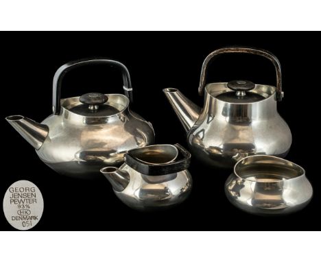 Georg Jensen - Denmark Fine Quality Four Piece Pewter Tea Service. c1980. Of Excellent Design / Proportions, Comes with Recei